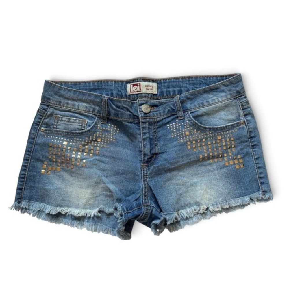 Lei Ashley Lowrise Studded Denim Cutoff Shorts Y2K McBling Blue Size 13